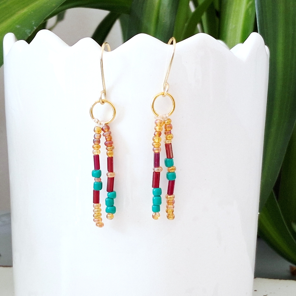 Vibrant Gold and Multicolor Beaded Earrings